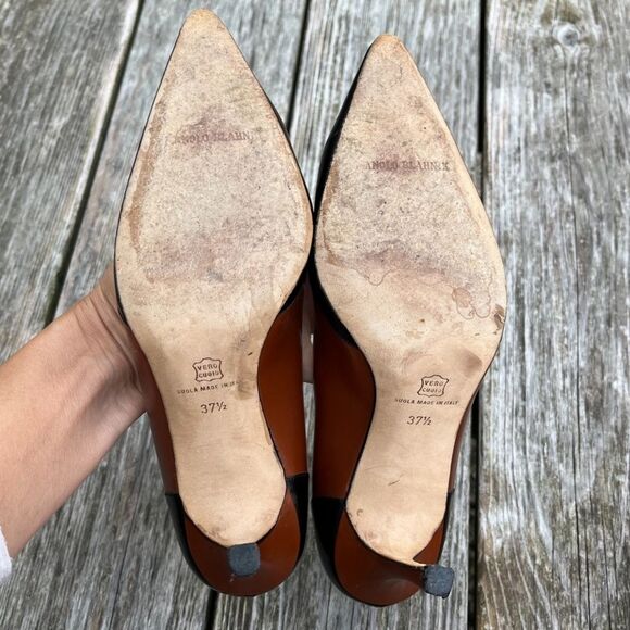 Manolo Blahnik Colorblock Leather Pumps in Black and Cognac Brown 37.5 - Picture 4 of 15